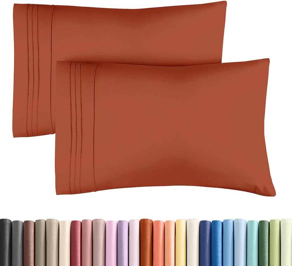King Standard Pillow Cases Set of 2 - Soft Hotel Quality Pillowcase Covers - Comfy, Cozy & Fade Free - Wrinkle Resistant - Machine Washable Pillow Protectors - 2 Piece Set - King Standard Terracotta