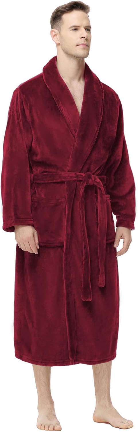 Yurhap Mens Fleece Robe, Soft Plush Robe for Men, Fluffy Bathrobe with Belt & 2 Pockets