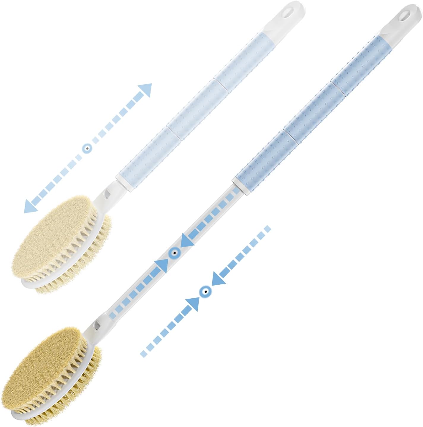 Shower Brush with Soft and Stiff Bristles,15"-23" Telescopic Long Adjustable Handle Dual-Sided Back Scrubber Bath Brush Body Exfoliator for Wet or Dry Brushing