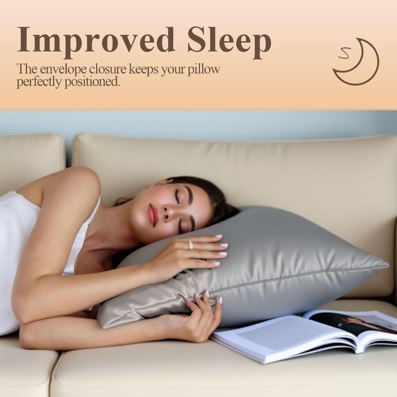 Juwenin Bedding,Super Soft and Luxury Silky Satin Pillowcase (Silky Satin Pillow Case for Hair) (Dark Grey, Body)