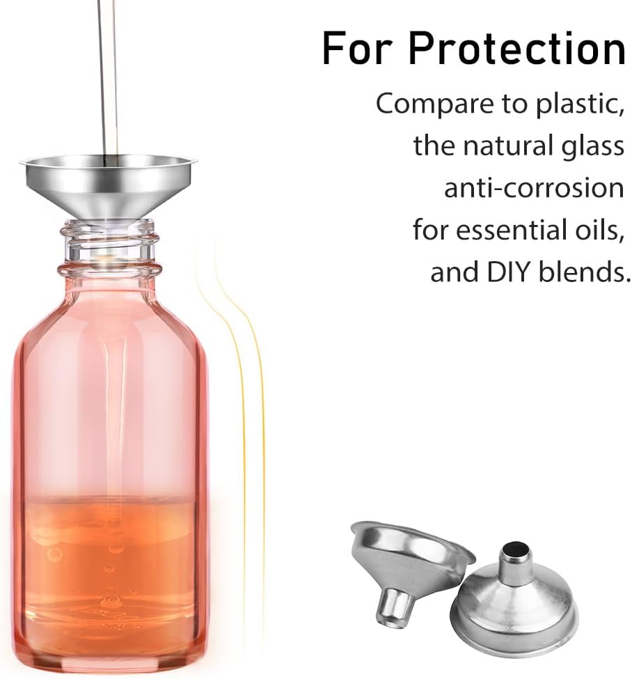 Bumobum 2 oz Dropper Bottle, 24 Pack Pink Glass Eye Dropper Bottles with Golden Top Cap for Essential Oils, Tincture Bottle with Labels and Funnel