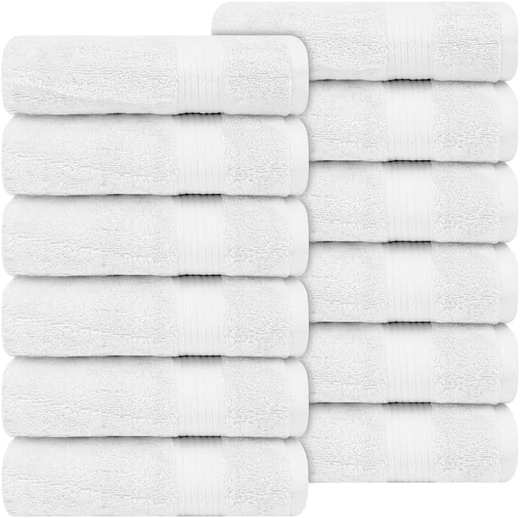 Ample Decor Hand Towel 18 X 28 Inch Pack of 12 600 GSM 100% Cotton Soft Absorbent Thick Durable Premium Quality, for Hotel, Bathroom, Spa, Daily Use, Gym - White