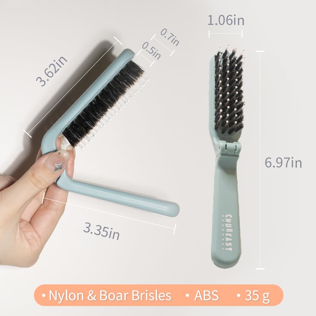 Uffy MiniPop Travel Hair Brush – Mini Folding Boar Bristles for Women, Men & Kids | Kid-Friendly Compact Comb for Wet & Dry Hair, Curly or Straight | Pocket-Size Detangler - Pink Lilac