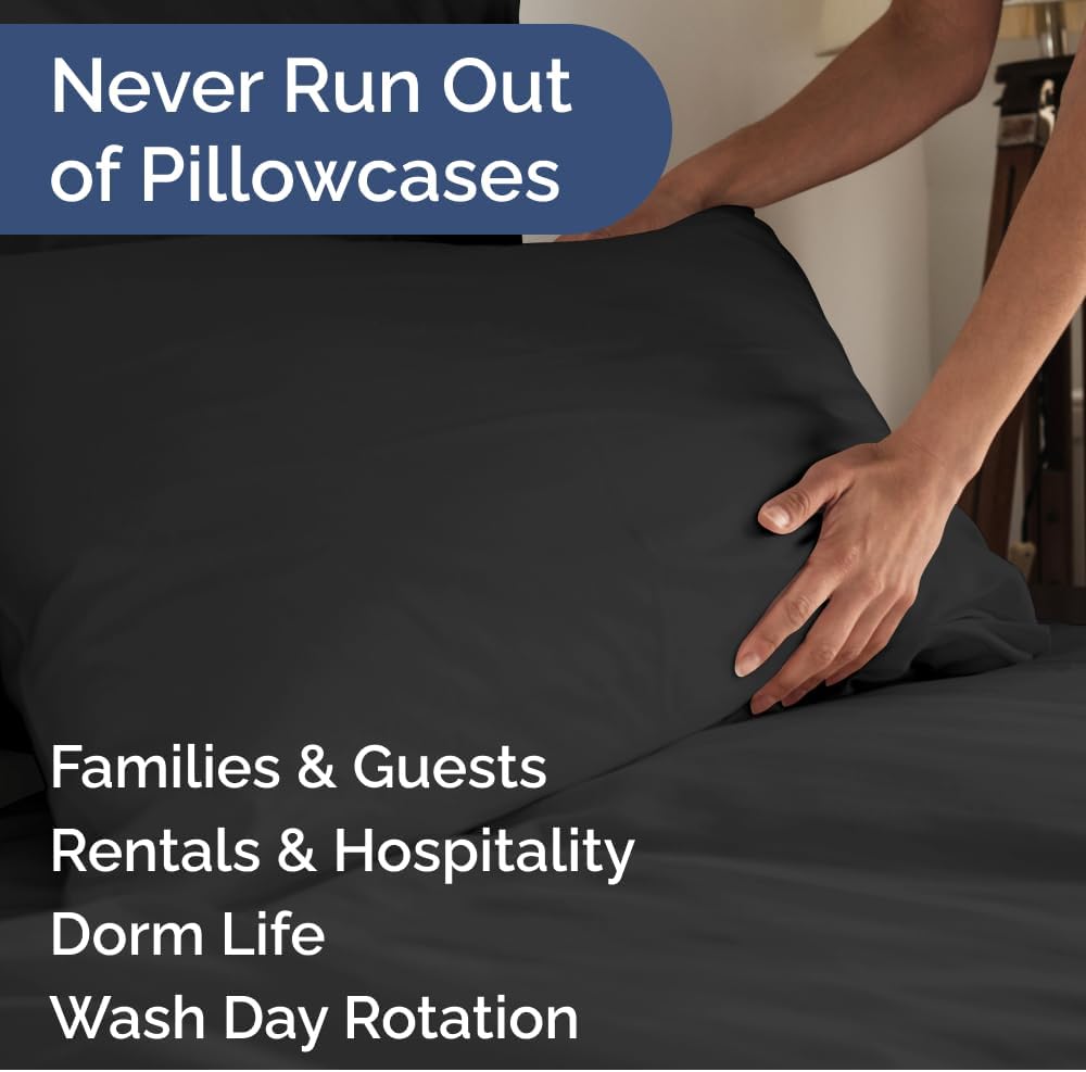 King Pillow Cases Set of 10 - Ultra Soft Hotel Quality Pillowcase Covers - Comfy & Wrinkle Free - Shrink, Stain and Fade Resistant - Easy-Care, Machine Washable Pillow Protectors - 10 Pcs Set - Black
