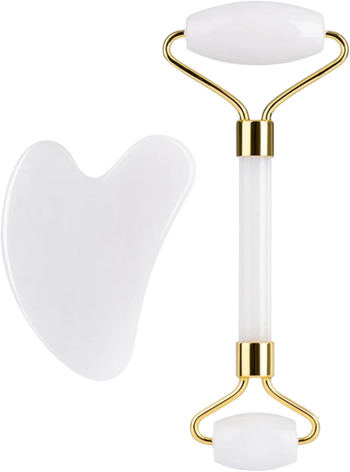 Generic Lucky LAMA White Jade Roller and Gua Sha 2 in 1 Set for Face and Body Anti Aging, Anti-Wrinkle, Reducing Puffiness and Redness Facial Tools Face Roller and Gua Sha Set for Men Women