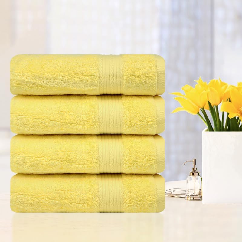 Ample Decor Hand Towels 18 X 28 Inch 600 GSM 100% Cotton, Premium Soft Absorbent - 4 Pcs Yellow