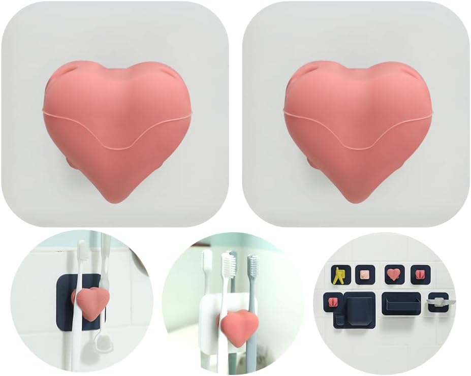 1+1 Silunity Silicone Toothbrush Holder - Suction & Stick, Reusable Sticker - Wall Mounted for Bathroom/Shower - Made in Korea - Ideal for Toothbrushes/Razors (White Pad (1+1), Couple)