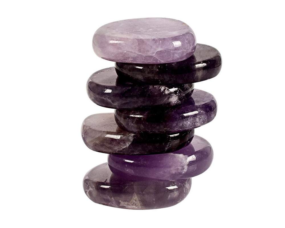7 Pieces Natural Amethyst Healing Crystal Massage Stones Set for Professional or Home Spa, Smooth and Natural Massage Stones (Amethyst)