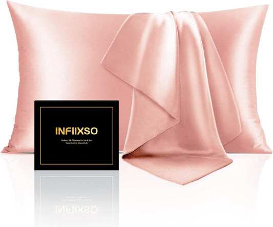 INFIIXSO Mulberry Silk Pillowcase for Hair and Skin, Silk Pillow Cases King Size with Hidden Zipper 20"x40", Extraordinary Smooth and Soft Cooling Pillow Cases for Hot Sleepers(Rose Pink, 1 Pack)