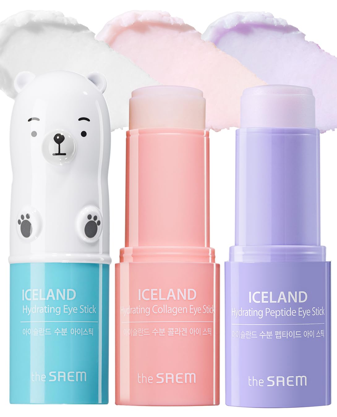 THESAEM Iceland Hydrating Eye Stick 0.24oz 3 Pack - Cooling, Collagen, Peptide - Cooling Eye Balm for Dark Circles and Puffiness – Under Eye Treatment - Balm to Smooth Skin Texture