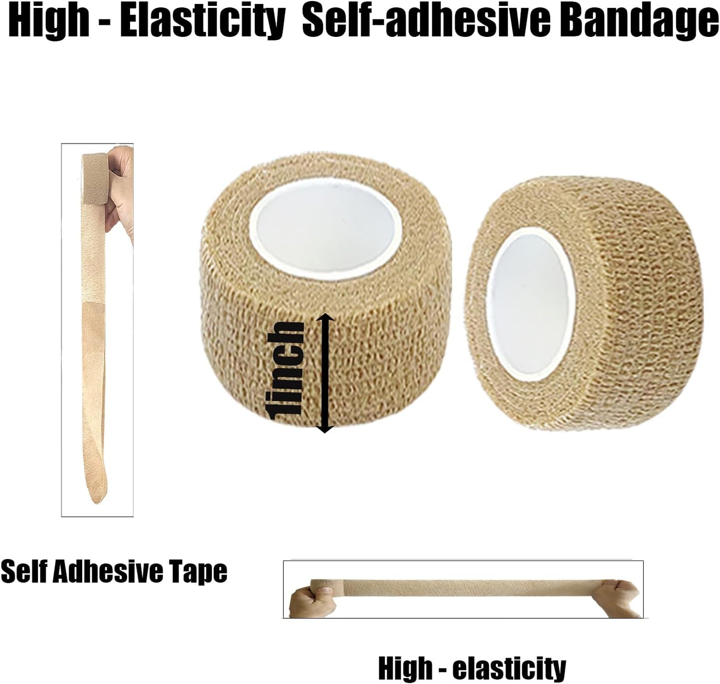 Hysiwen 6 Pack 1" x 5 Yards Self Adhesive Bandage Breathable Cohesive Wrap Self Adherent Vet Tape Self Stick Bandage Wrap for Sports, Athletic, Wrist, Ankle(Skin Color)