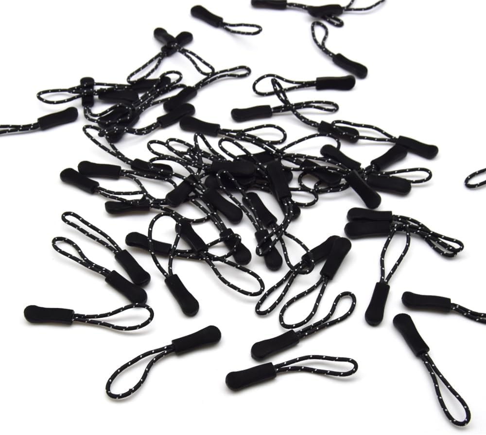 Ruidee 50 Pieces Zipper Pulls Zipper Tabs Zipper Pull Cord Extender Replacement Zipper Pulls for Backpacks, Jackets, Luggage, Purses, Handbags（Black White Dot）