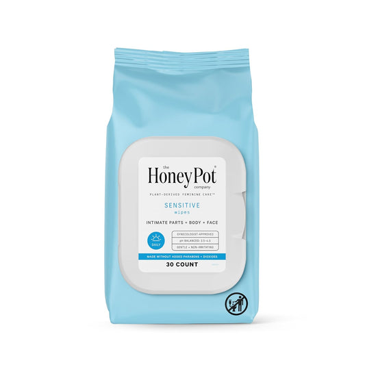 The Honey Pot Company - Feminine Wipes - Daily PH Balancing, Fragrance & Sulfate Free Wipes for Intimate Parts, Body, or Face - Hygiene Products - Sensitive 30 ct