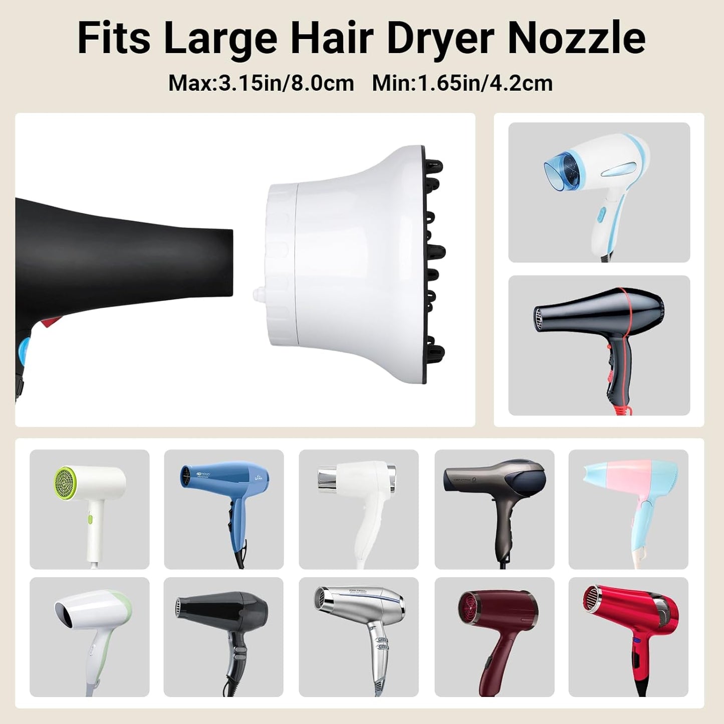 Segbeauty Universal Curly Hair Diffuser, Blow Dryer Diffuser for Wavy Natural Hair, Profession Hair Diffuser Attachment for Dryer Hairdressing Styling Tool Quick Dry Adjustable 1.65-3.15 Inch Nozzle