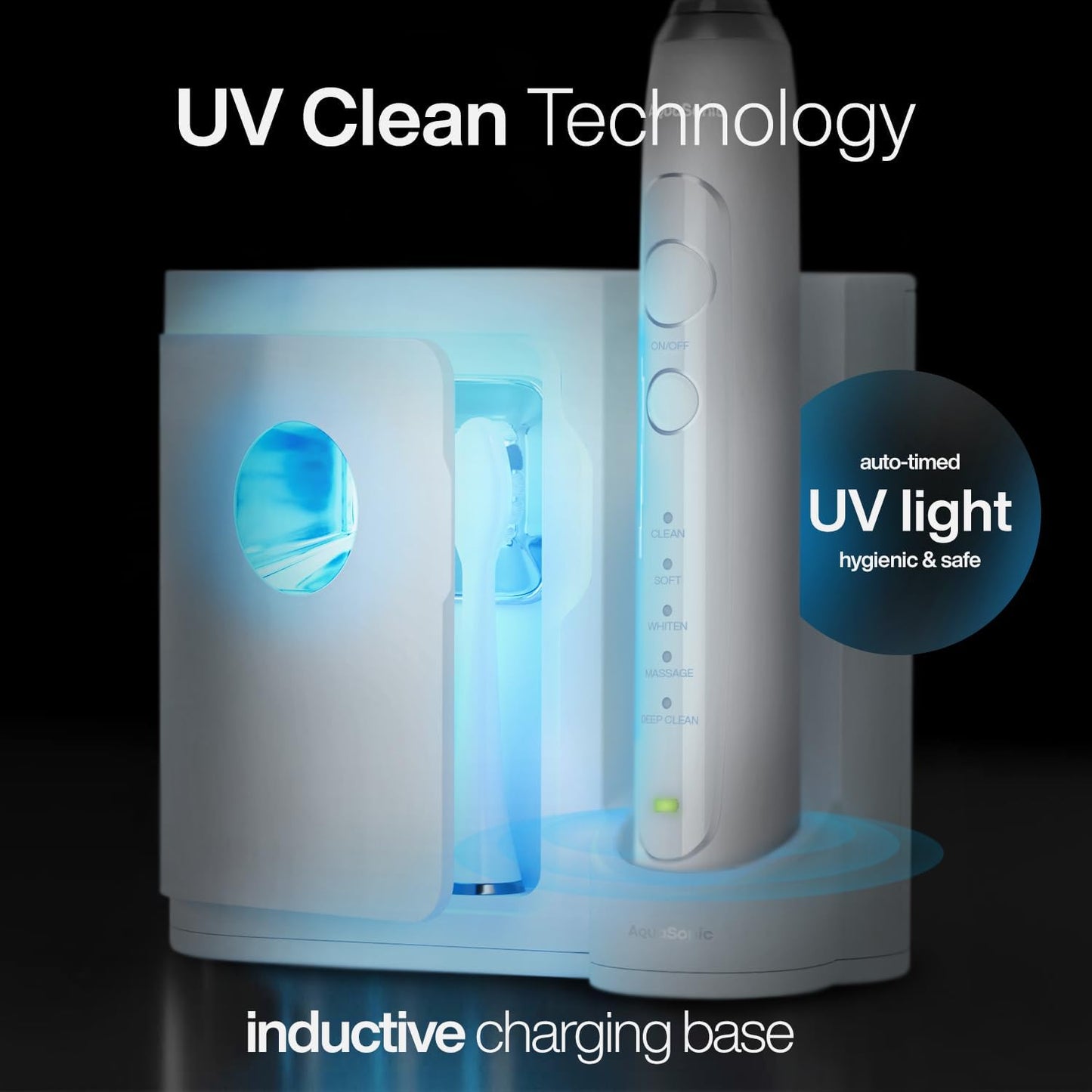 Aquasonic Vibe Series PRO – Ultra-Whitening Electric Toothbrush – 5 Modes & Smart Timers – UV Sanitizing Base – ADA Accepted (Optic White)