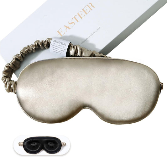 100% 22 Momme Mulberry Silk Sleep Mask, Eye Cover for Sleeping, Blackout 3D Sleep Masks for Lash Extensions with Adjustable Strap for Men and Women (Caramel)
