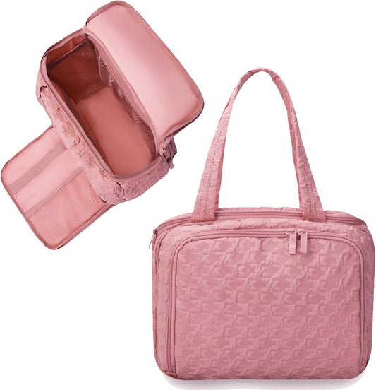 SUNRISING Travel Toiletry Bag，Large Toiletry Bag for Women，Water-Resistant Cosmetic Makeup Bag Organizer with Handle，Travel Toiletries Skincare Organizer Dopp Kit Bag for Accessories Essentials- Pink