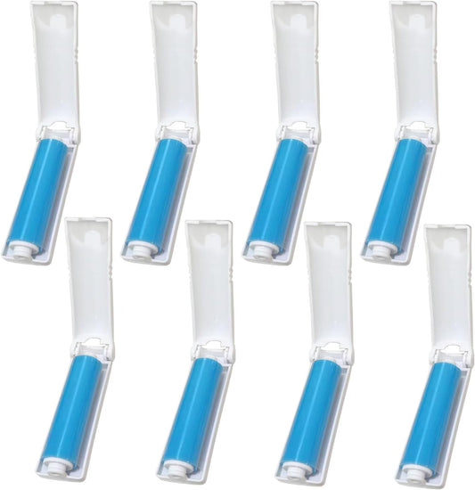 Mini Reusable Lint Roller for Travel, 8 Pack Washable Foldable Lint Remover with Sticky Gel, Portable, Compact and Easy to Clean for Clothes and Luggage Use (Blue)