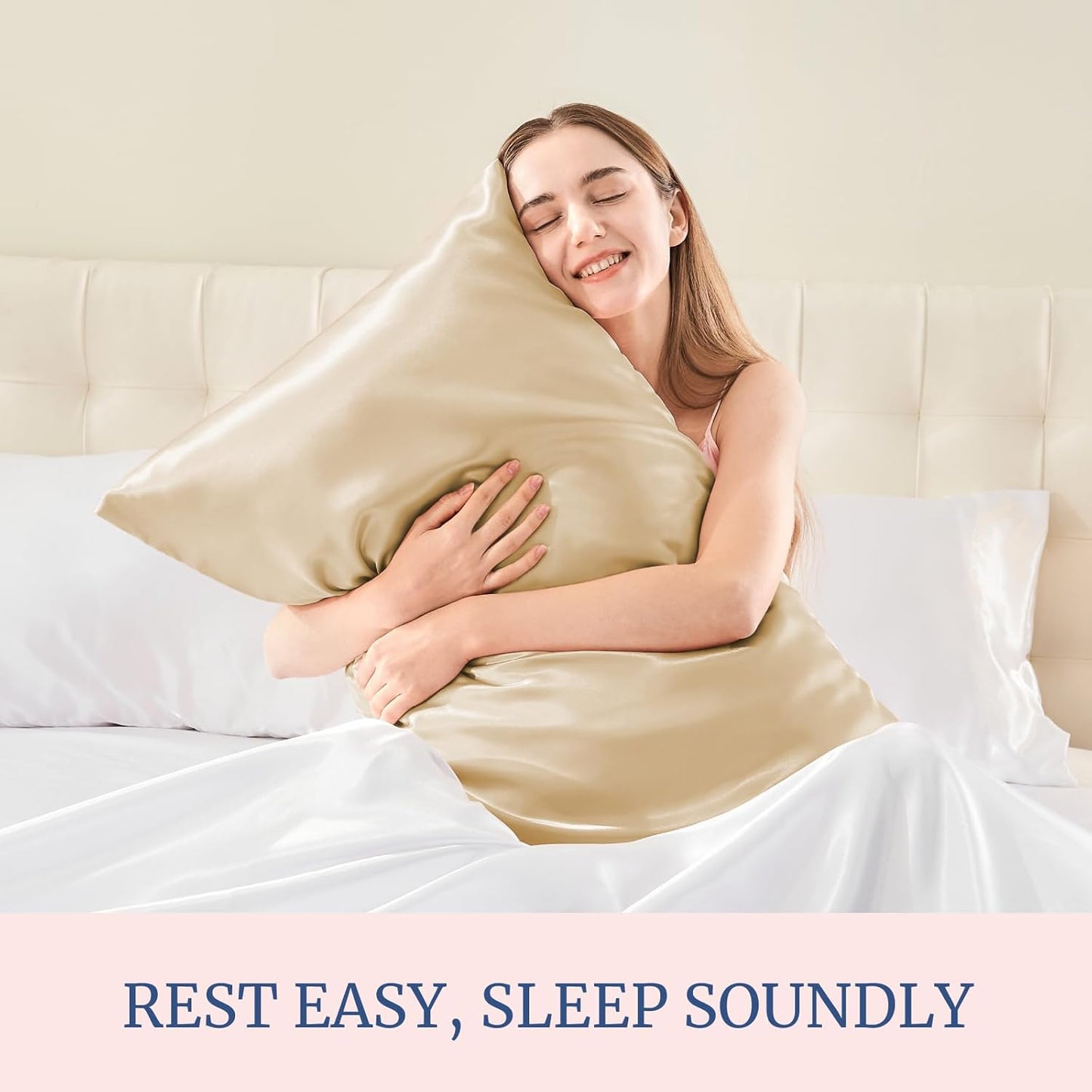 BEDELITE Satin Pillowcase for Hair and Skin, Super Soft Similar to Silk Pillow Cases 4 Pack with Envelope Closure, Cooling Pillowcases for Women Men (20"x36" King Size, Champagne)