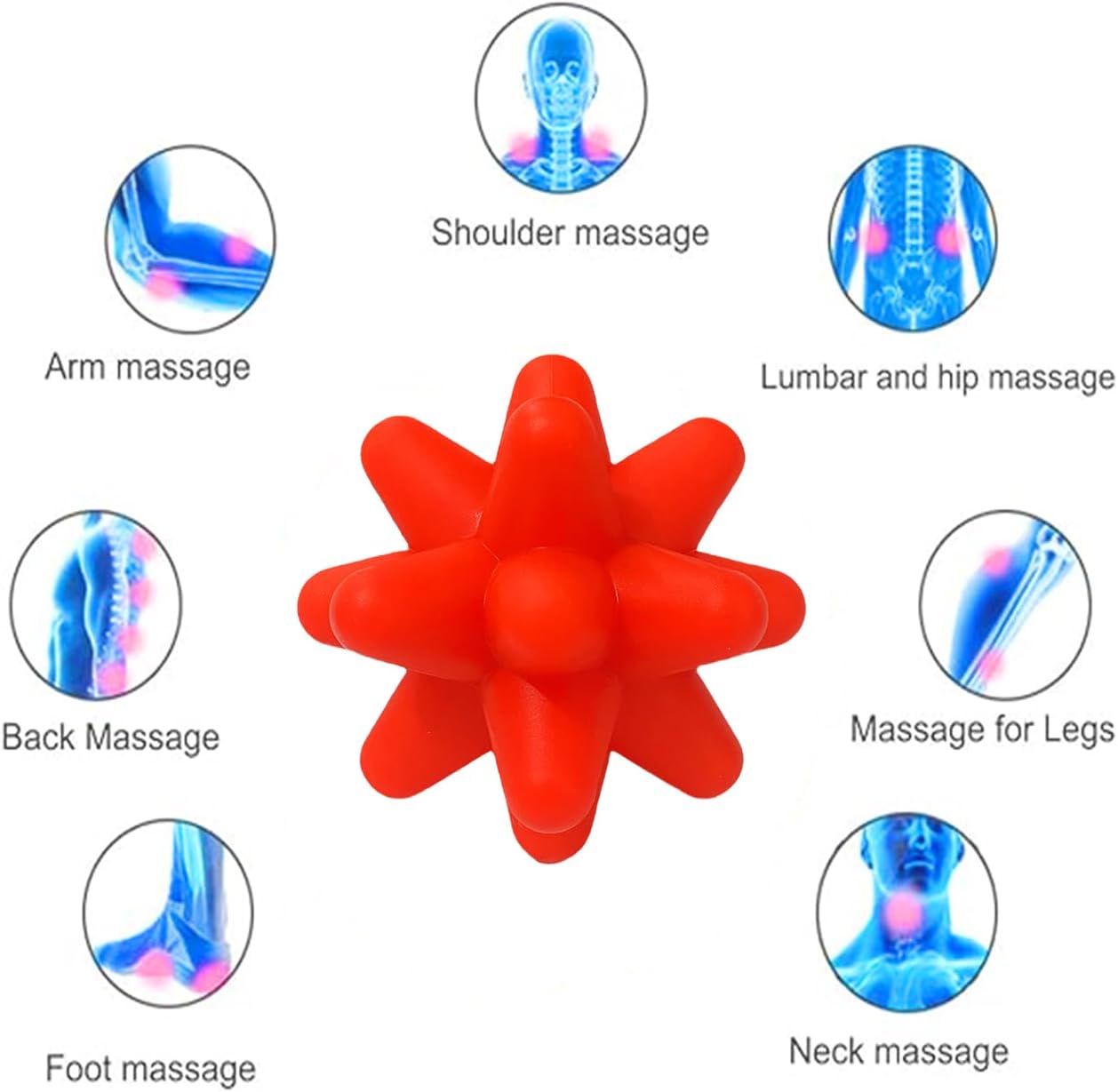 Silicone Spike Massage Ball, Spiky Stress Relief Balls for Foot, Back, Hand Therapy, Deep Tissue Trigger Point–3.15"(Blue/RED)