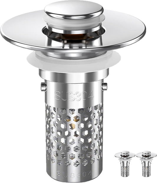 Sink Stopper Hair Catcher(New-2PCS), Pop-up Sink Drain Strainer with Removable Stainless Steel Strainer Basket Hair Catcher, Bathroom Sink Strainer for Bathroom Sink Stopper Replacement.