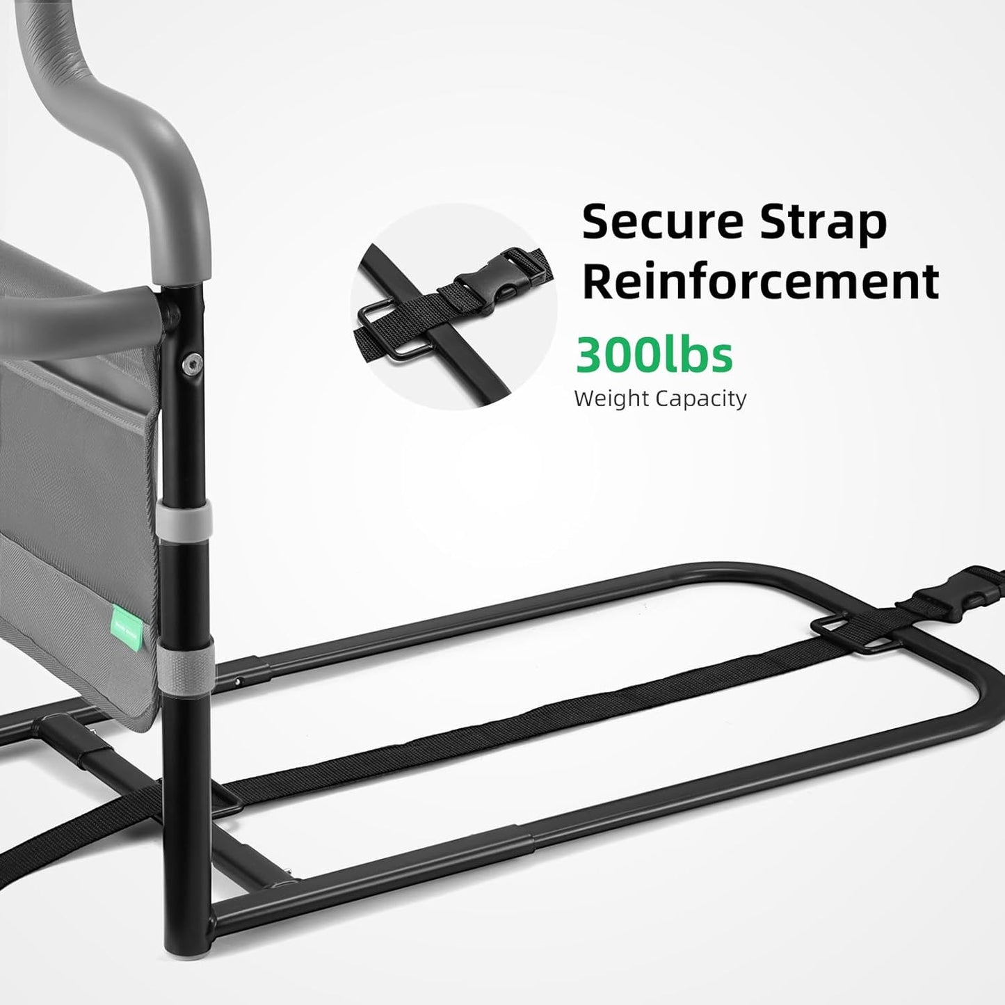 Dual Bar Bed Rail for Elderly Adults Safety with Storage Pocket, Bed Assist Rail for Seniors for Easily Getting in & Out of Bed, Bed Rails Fits King, Queen, Full, Twin Bed - Grey