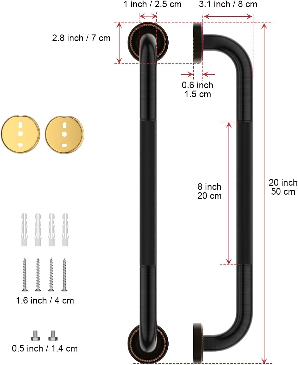 20 Inch Bronze Shower Grab Bar Oil Rubbed Black, Munzong Antique Brass Bathroom Grab Bar w/Anti-Slip Knurled Grip, Bathroom Balance Bar, Safety Handrail Support, Injury Elderly Senior Assist Handle