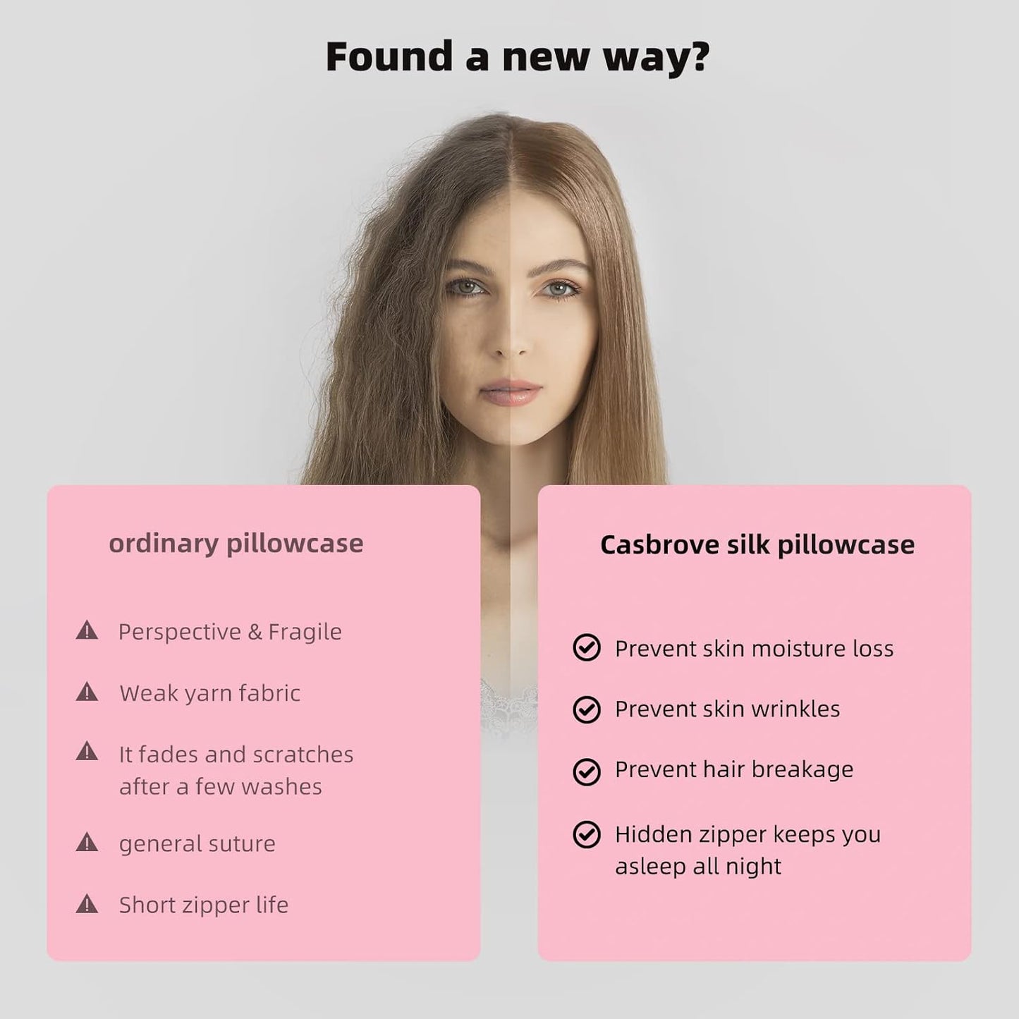 Silk Pillowcase for Hair and Skin Mulberry Silk Pillowcase Soft Breathable Smooth Both Sided Natural Silk Pillowcase with Zipper Beauty Sleep Silk Pillow Case 1 Pack for Gift (Queen, Pink)