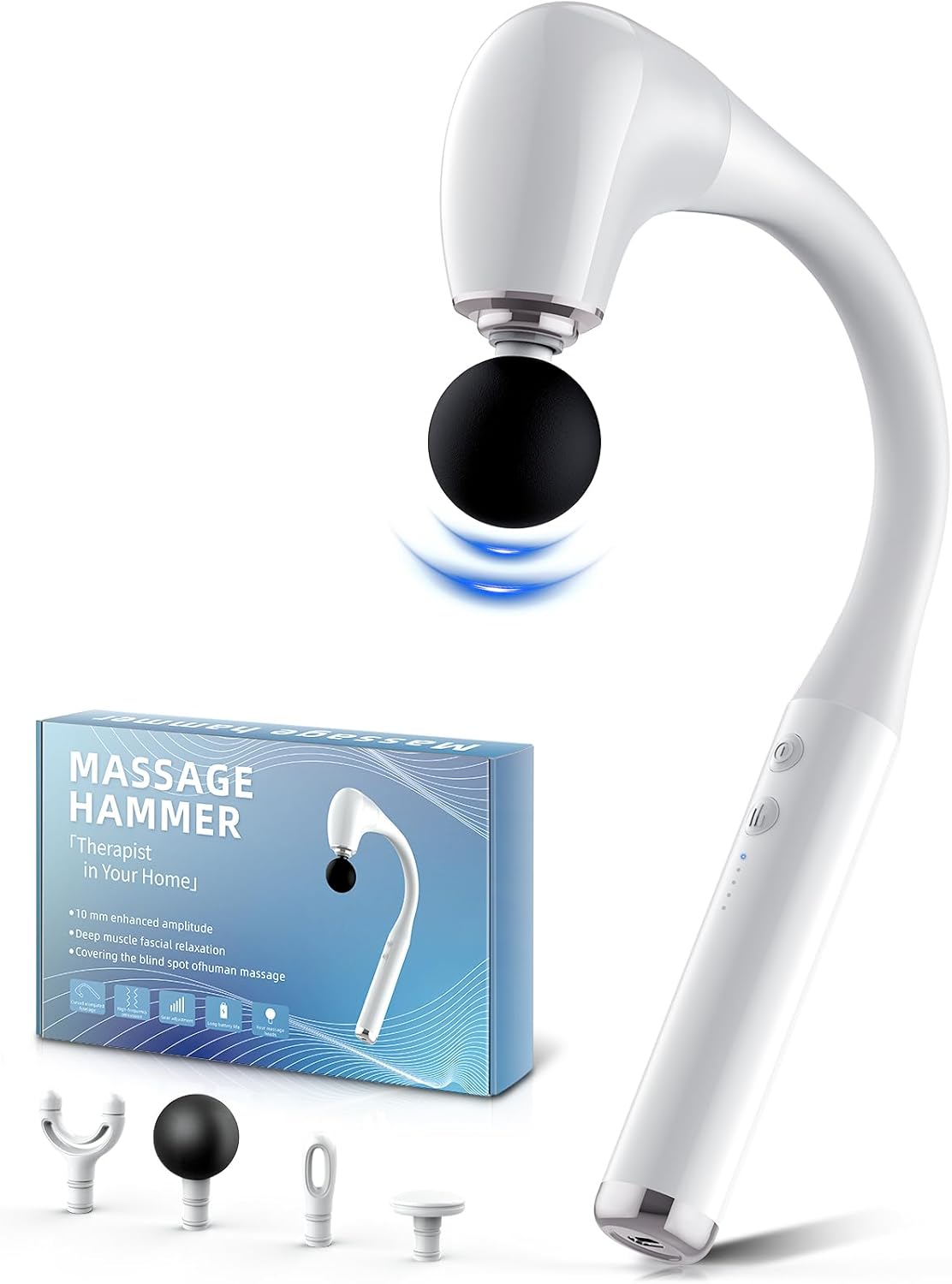 FVZ Massage Gun with Upgraded Extension Handle, 16MM Massage Gun Deep Tissue, Back Massager, Muscles/Neck/Shoulders/Waist/Legs Massager Portable for Pain Relief（White