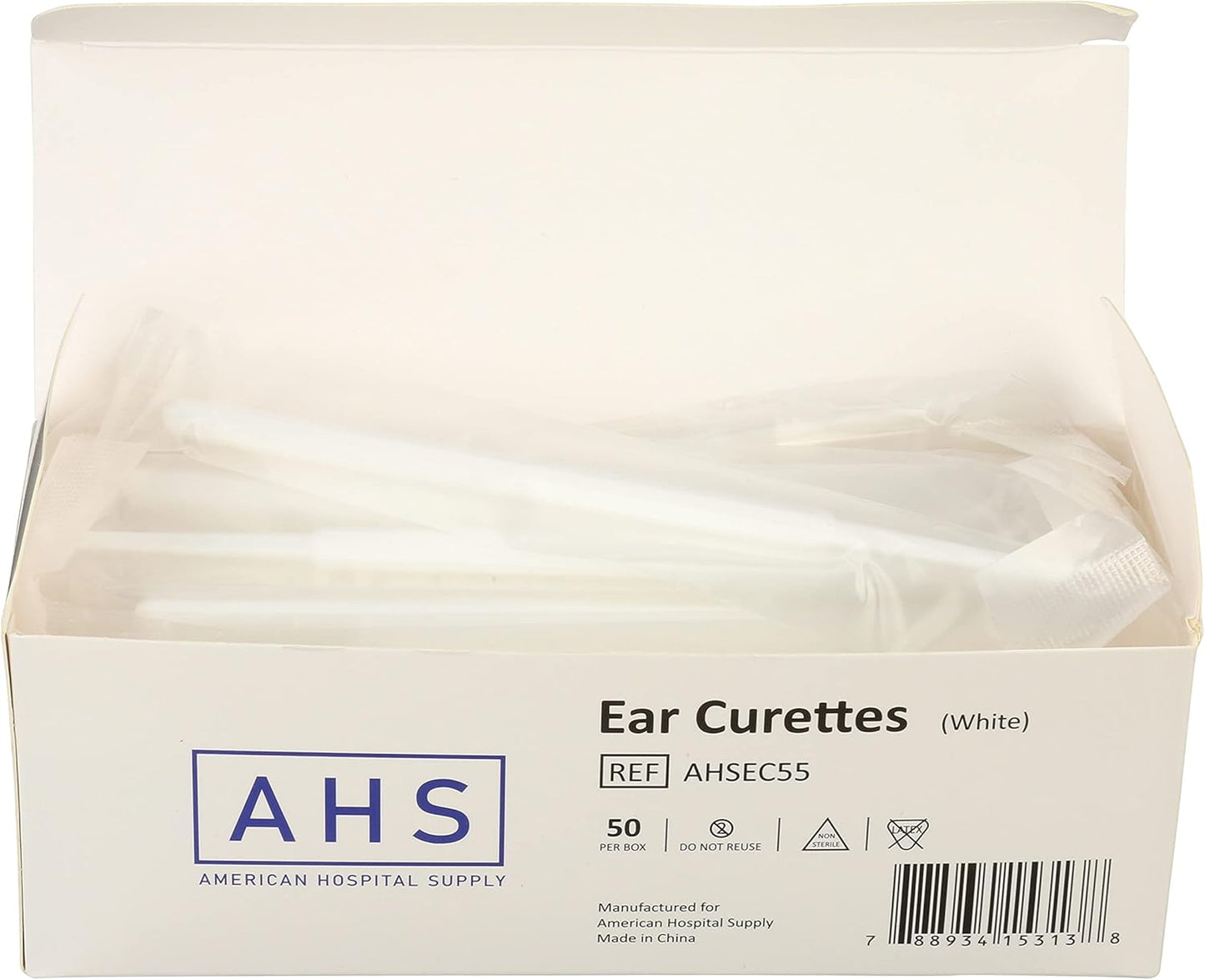 American Hospital Supply Ear Curettes | Ear Pick Wax Removal Tool Cleaner | Individually Wrapped Plastic Ear Cleaner Tool for Teens Adult (4 MM - Spoon Tip) White