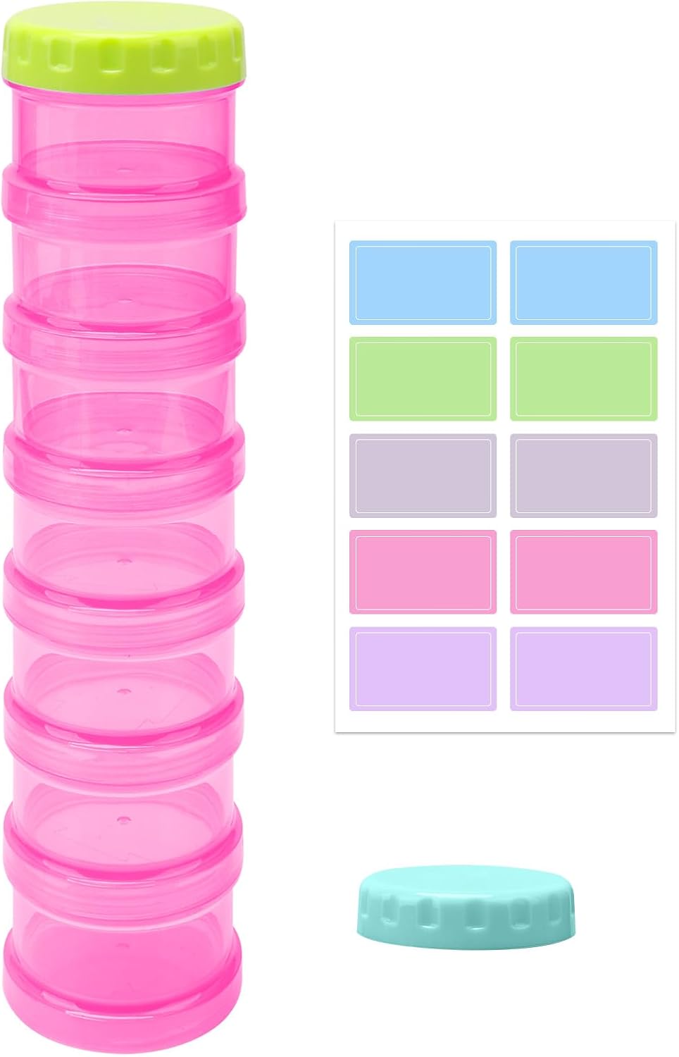 7 Day Pill Organizer Case Stackable Weekly Supplements Vitamins Pills Holder Dispenser Large Transparent Pink with Label and Extra Lid