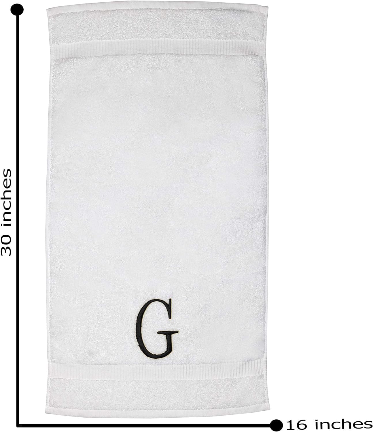 Black Powder Room Hand Towel - Monogram Initial Hotel Quality Decorative Embroidered Luxury Towel for Spa - GOTS Organic Certified - Pack of 2, Letter G