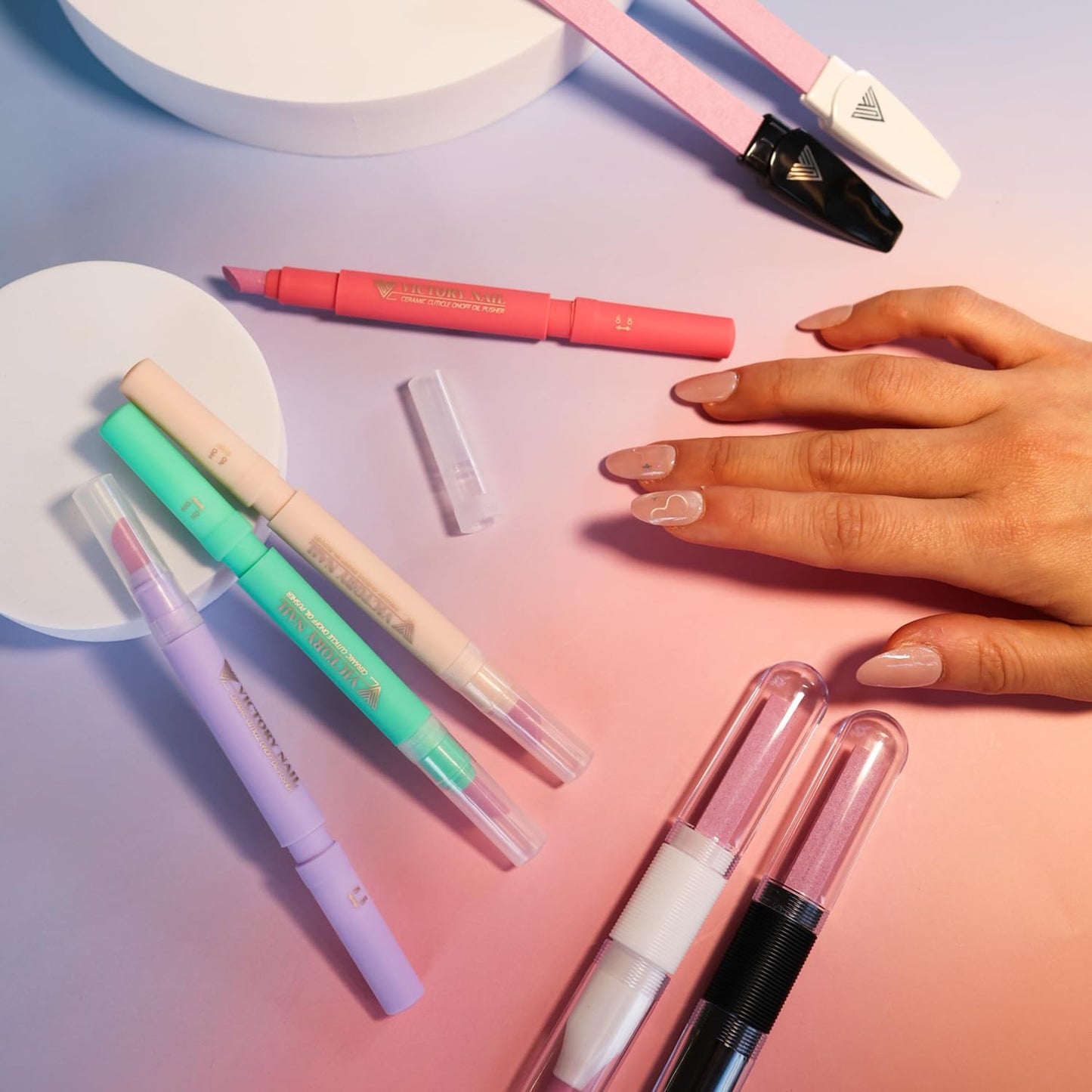 1PCS Ceramic Cuticle On/Off Oil Pusher Cuticle Pusher (Mint)