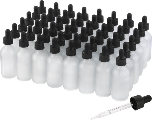 48 Pack, 2oz Glass Dropper Bottle, Preety Texture Tincture Bottles with Precise Scales Eye Droppe, for All Kinds Of Mixed Liquids,Leak-Proof Design for Easy Travel (Clear Frosted)
