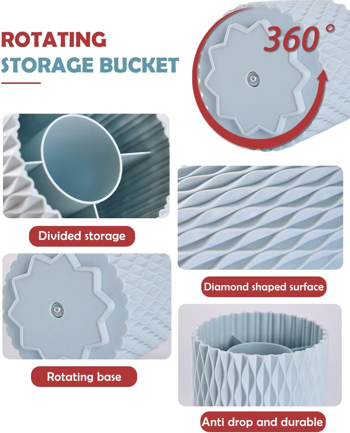 White 360° Rotating Makeup Organizer, Spinning Makeup Brush Holder, Unique Textured Makeup Brush Cups for Vanity Decor, Lipstick Holder for Bathroom Counter, Desk Storage Container