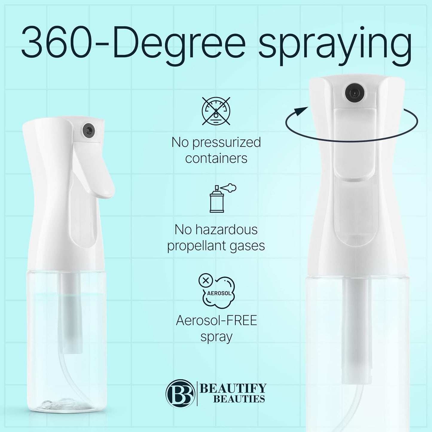 BeautifyBeauties Hair Spray Bottle – Ultra Fine Continuous Water Mister for Hairstyling, Cleaning, Plants, Misting & Skin Care (White, 10.1 Ounces)