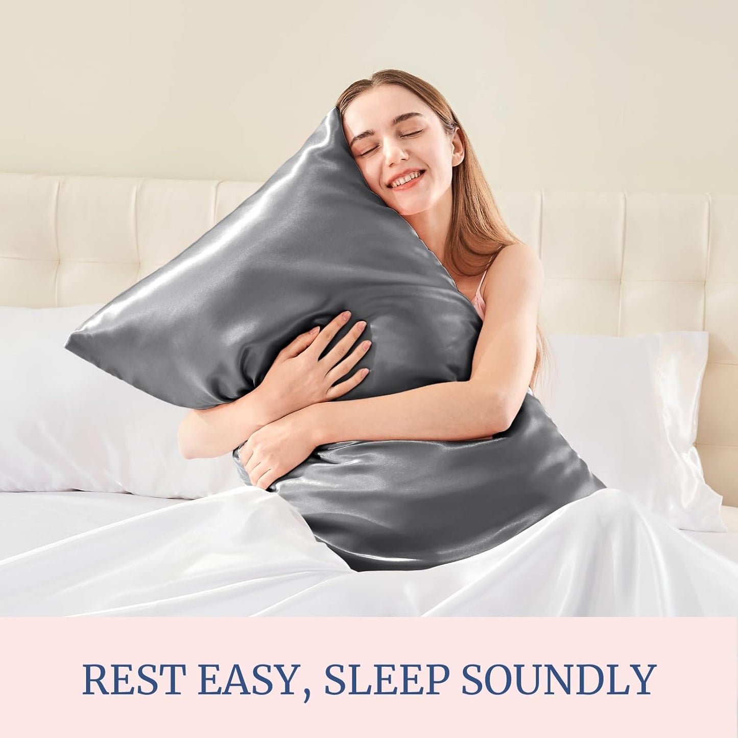 BEDELITE Satin Pillowcase for Hair and Skin, Super Soft and Cooling Similar to Silk Pillow Cases 2 Pack with Envelope Closure, Gift for Women Men(20"x36" King Size, Dark Grey)