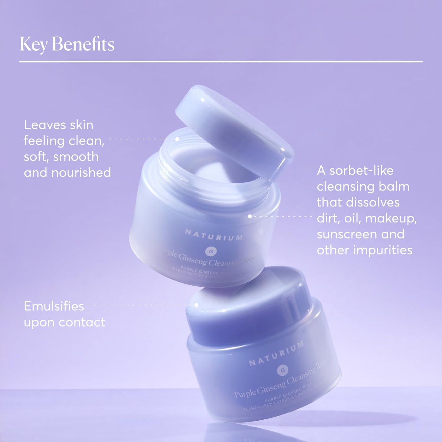 Naturium Purple Ginseng Cleansing Balm Plus Plant-Based Esters & Linoleic-Rich Oils, Smoothing Face Wash, 3.0 oz