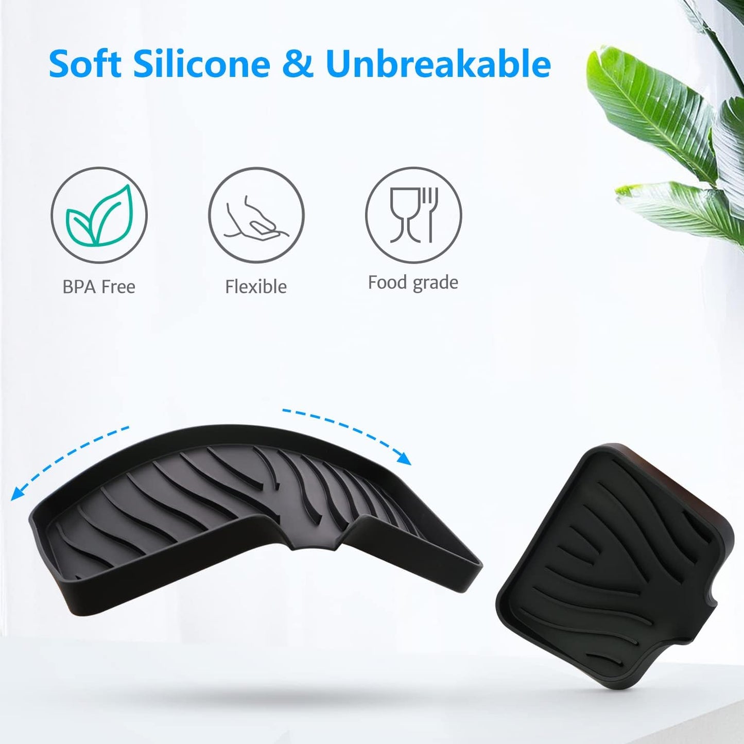 3-Pack Silicone Soap Dish, Sponge Holder for Sink, Kitchen Soap Tray, Bathroom Soap Holder, Sponge Tray with Drain (Black)