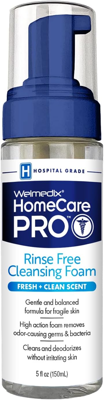 HomeCare PRO No Rinse Body Wash Cleansing Foam, Easier Cleansing for Caregivers Managing Incontinence, Pressure ulcers, bedsores + use with Adult Wipes, Disposable washcloth (5oz)