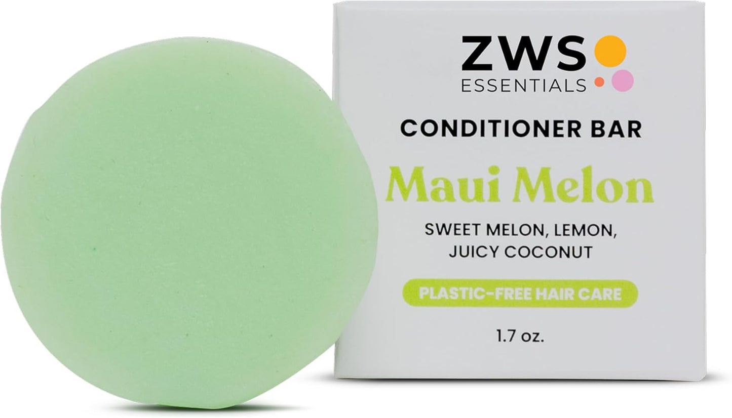 Maui Melon Conditioner Bar, Vegan Solid Hair Conditioner for Curly & Textured Hair, with Melon, Lemon, Coconut, Zero Waste, Travel-Friendly