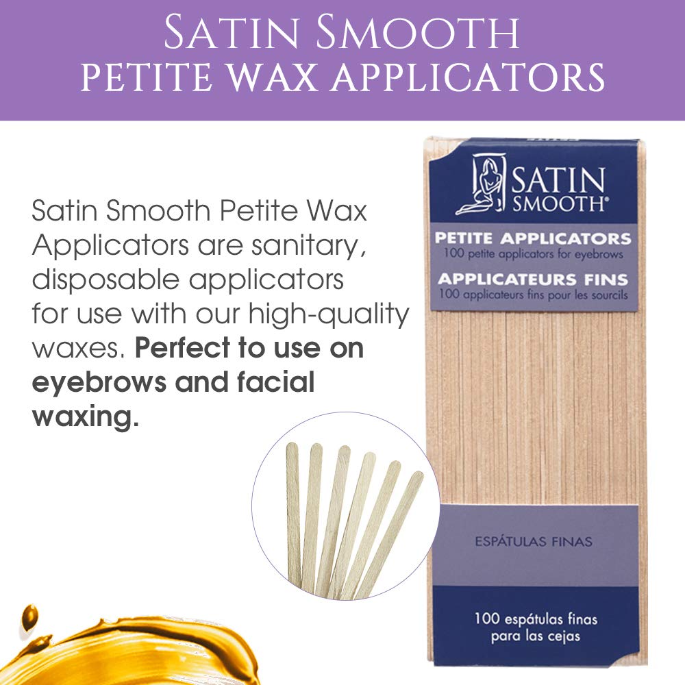 Satin Smooth Petite Wax Sticks for Hair Removal, Wax Applicator Sticks, Wooden Waxing Stick Spatulas For Eyebrow & Facial Hair Waxing 100 ct, 2 Pack