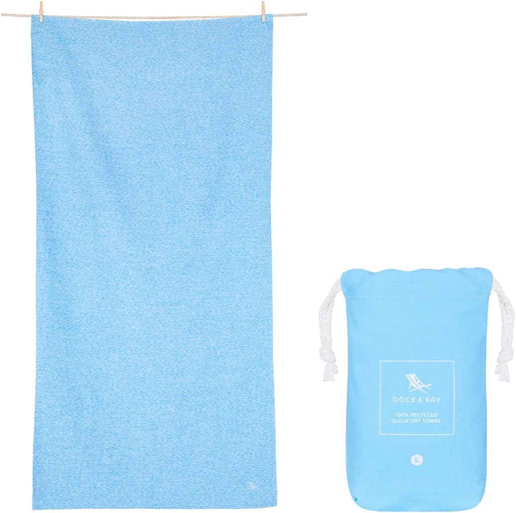 Dock & Bay Customized Beach Towel - Quick Dry, Sand Free - Compact, Lightweight - 100% Recycled - Includes Bag - Essential - Lagoon Blue - Large