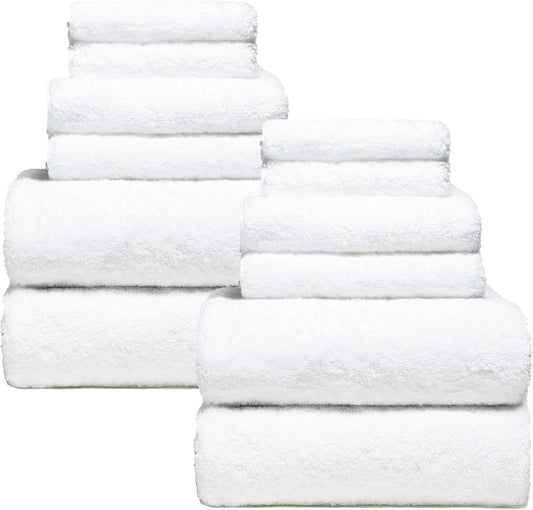 Italic Ultraplush 12-Piece Family Towel Set – Luxury Bath Towels, Hand Towels & Washcloths – Quick Dry, Plush & Absorbent 800GSM 100% Australian Cotton for Bathroom & Spa (White)