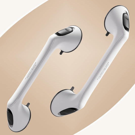 2 Pack 16 Inch Grab Bars for Bathtubs and Showers for Seniors, Heavy Duty Shower Handle for Elderly, Suction Cup Removable Handrails Handicap Bath Grip Bathroom Safety Grips (White and Black
