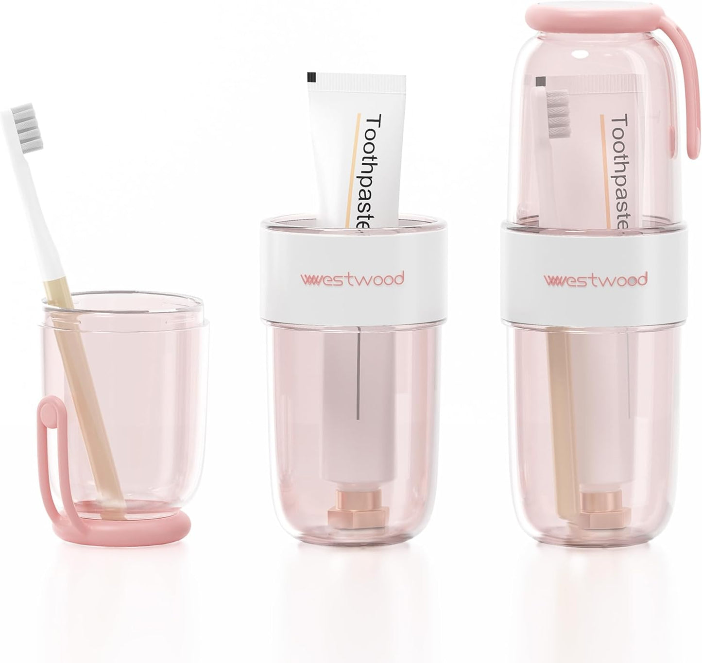 Luxury Transparent Pink Plastic Travel Toothbrush Holder Case with Cover, Portable Travel Toothbrush Cup, Storage Container for School Camping Business Trip Bathroom