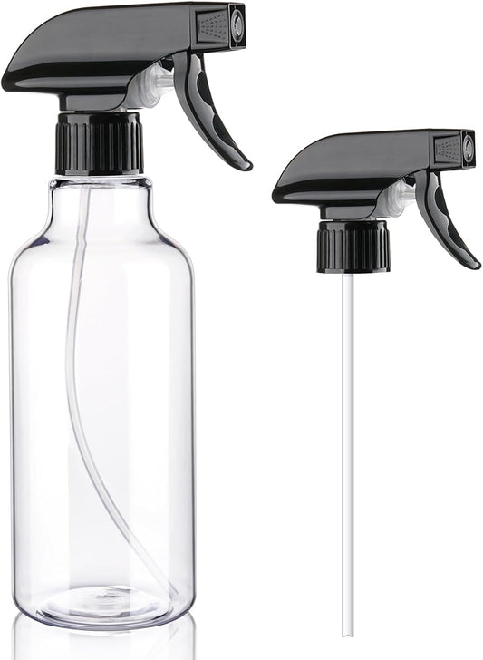 Spray Bottles Plastic Spray Bottle for Hair Mist/Stream Heavy Duty Empty Spray Bottles for Cleaning Solutions, Plants, Cooking (16.9oz-Blackclear+nozzle)