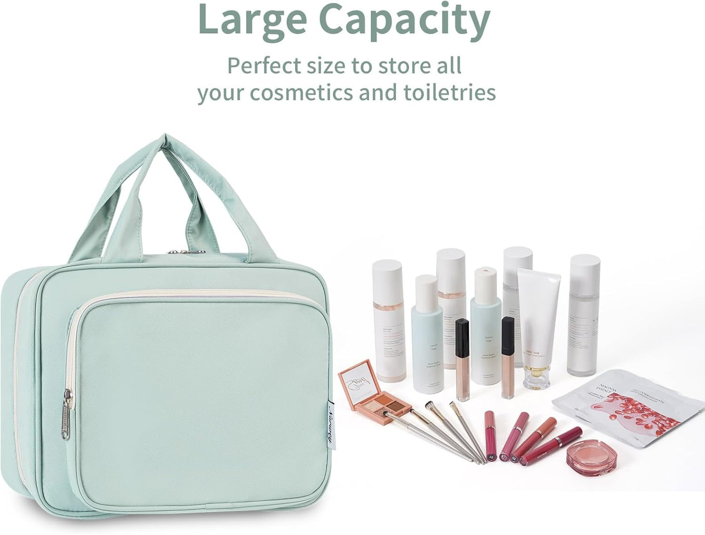 Narwey Hanging Toiletry Bag for Women Travel Makeup Bag Organizer Toiletries Bag for Travel Size Essentials Accessories Cosmetics (Mint Green (Medium))