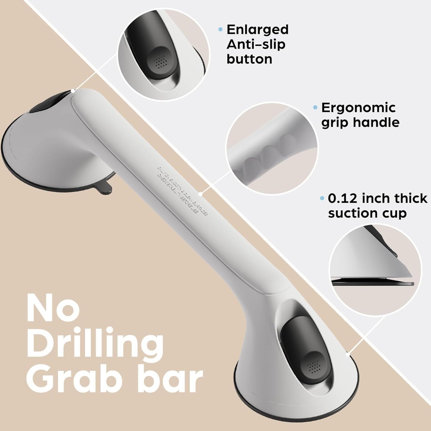 2 Pack 16 Inch Grab Bars for Bathtubs and Showers for Seniors, Heavy Duty Shower Handle for Elderly, Suction Cup Removable Handrails Handicap Bath Grip Bathroom Safety Grips (White and Black