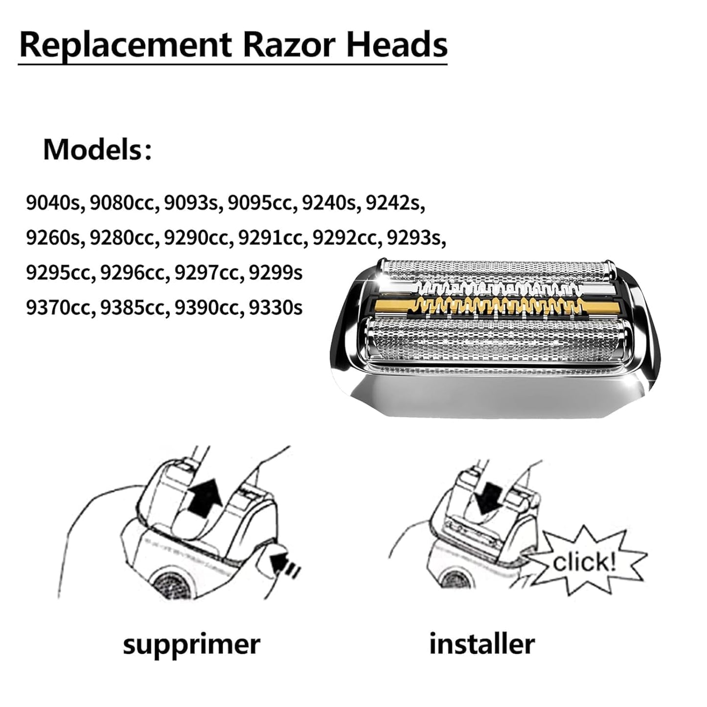 92S Electric Shaver Replacement Head Accessories Compatible with Series 9 Replacement Head Foil & Cutter Razor Heads 9290cc 9291cc 9370cc